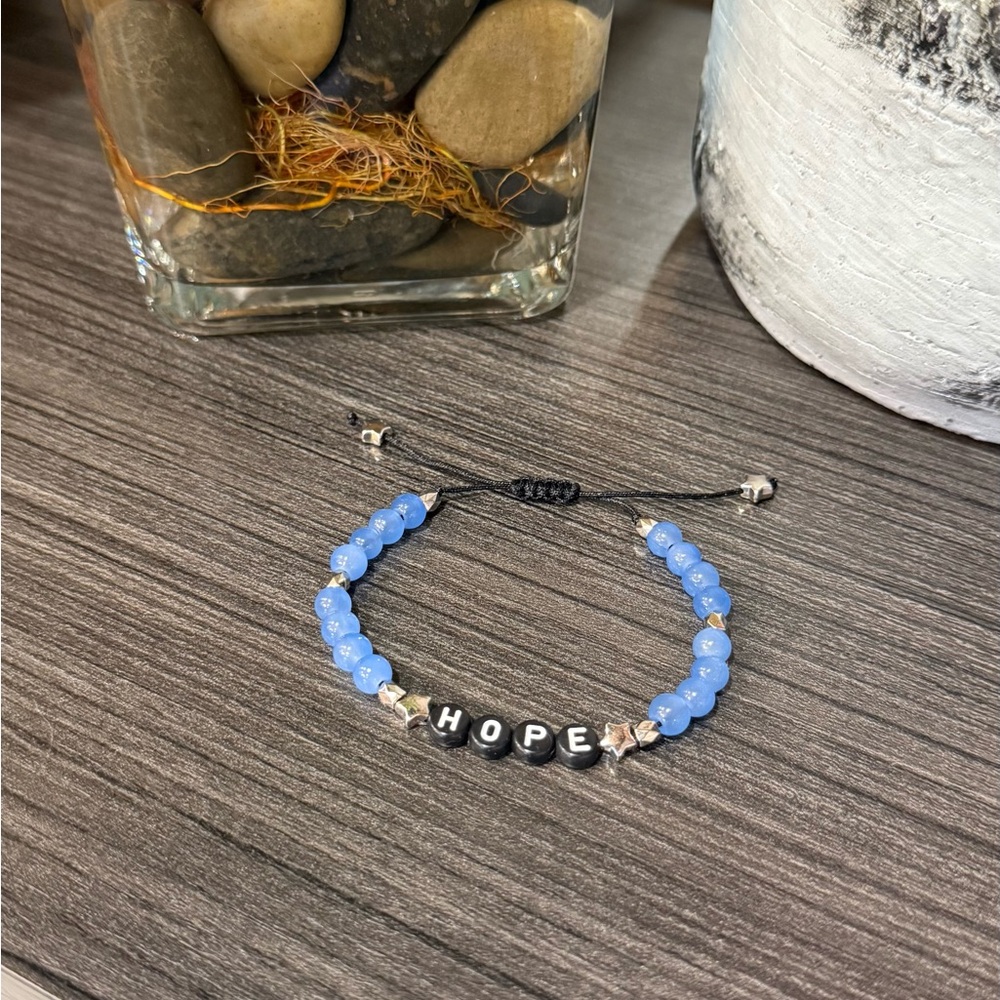 Handmade Blue Beaded Hope Bracelet 7"